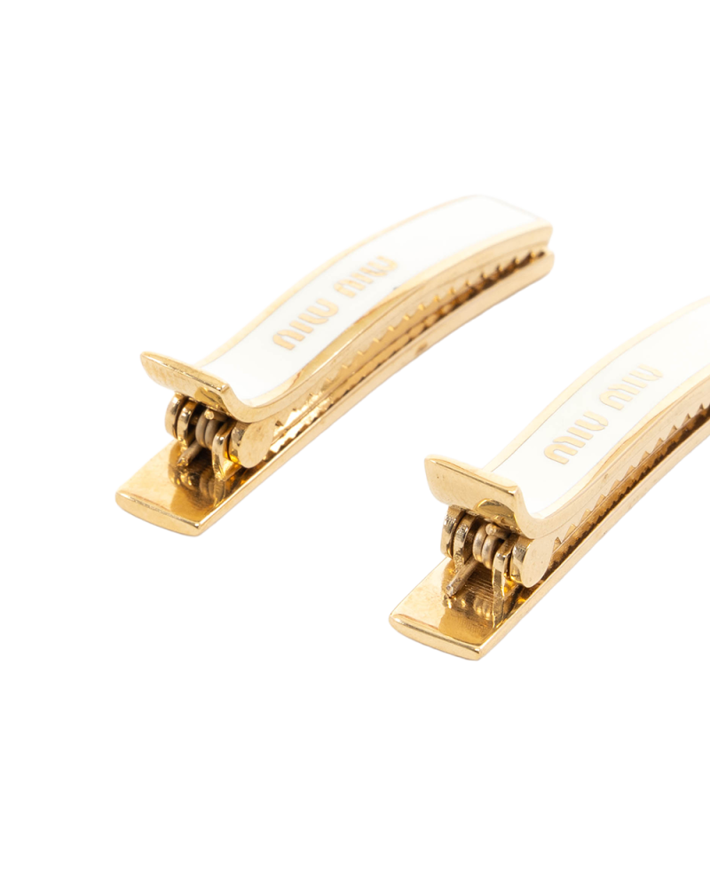 MIU MIU ENAMELED MATAL HAIR CLIPS WHITE GHW 5563