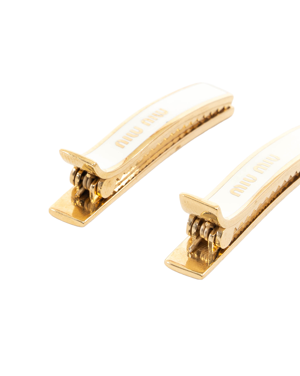 MIU MIU ENAMELED MATAL HAIR CLIPS WHITE GHW 5563