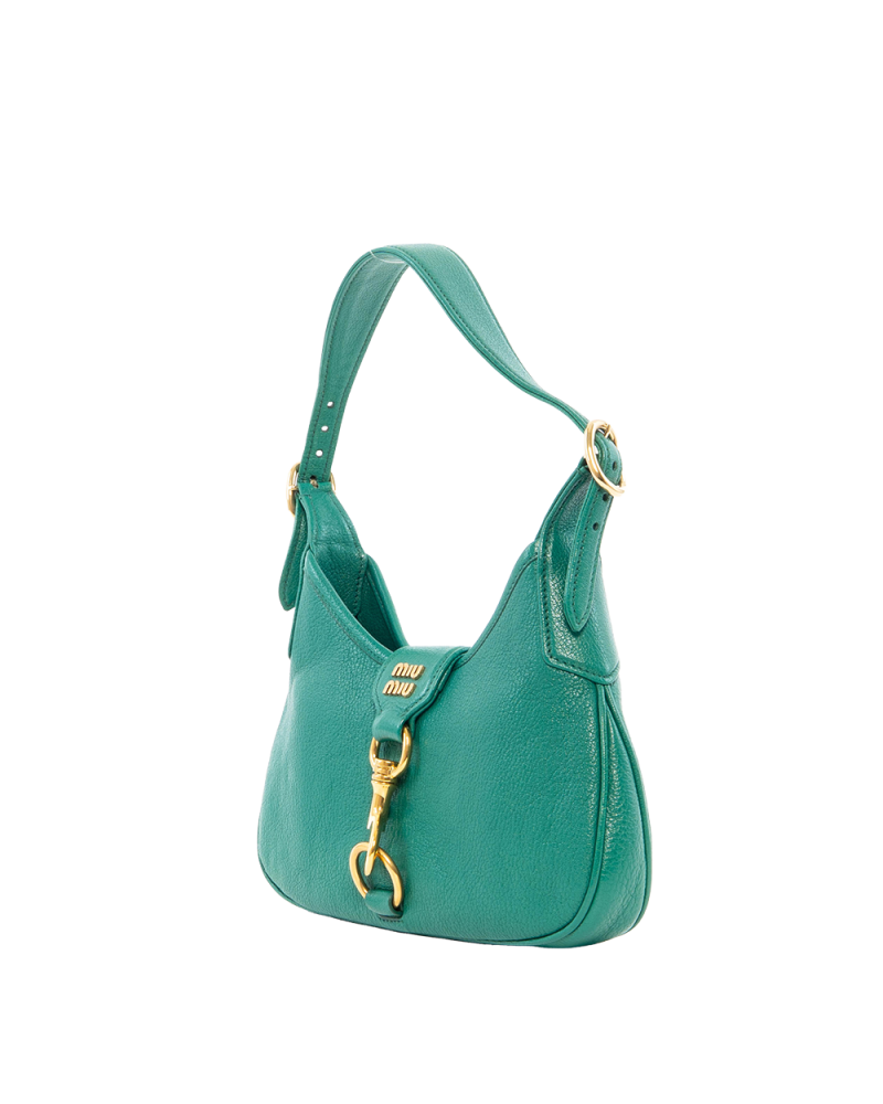 MIU MIU MADRAS HOBO BAG GREEN CALF GHW 6037
