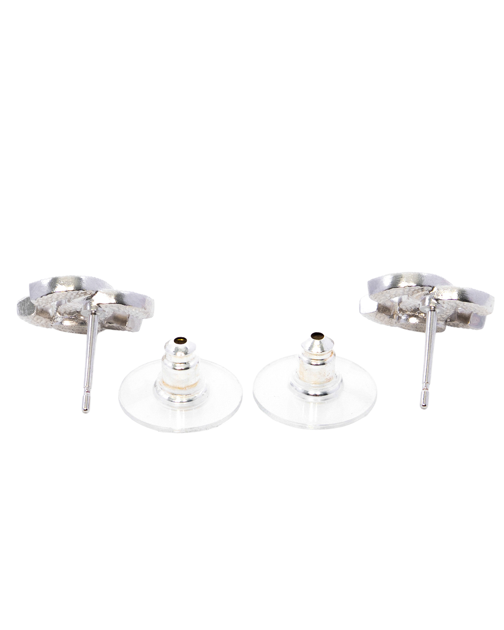 NEW CHANEL LADIES FIRST EARRINGS 1.5 CM SILVER CRYSTAL SHW F25 V 0070