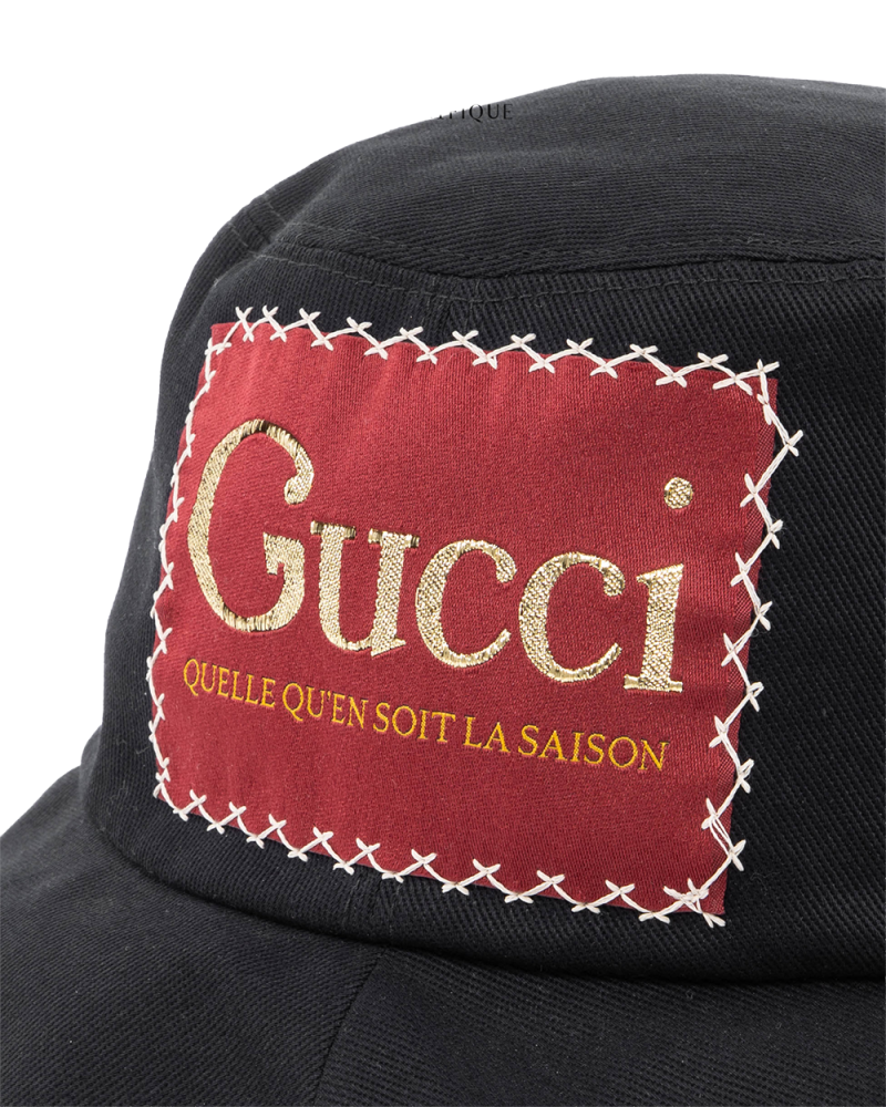 NEW GUCCI BUCKET HAT M BLACK RED 01714