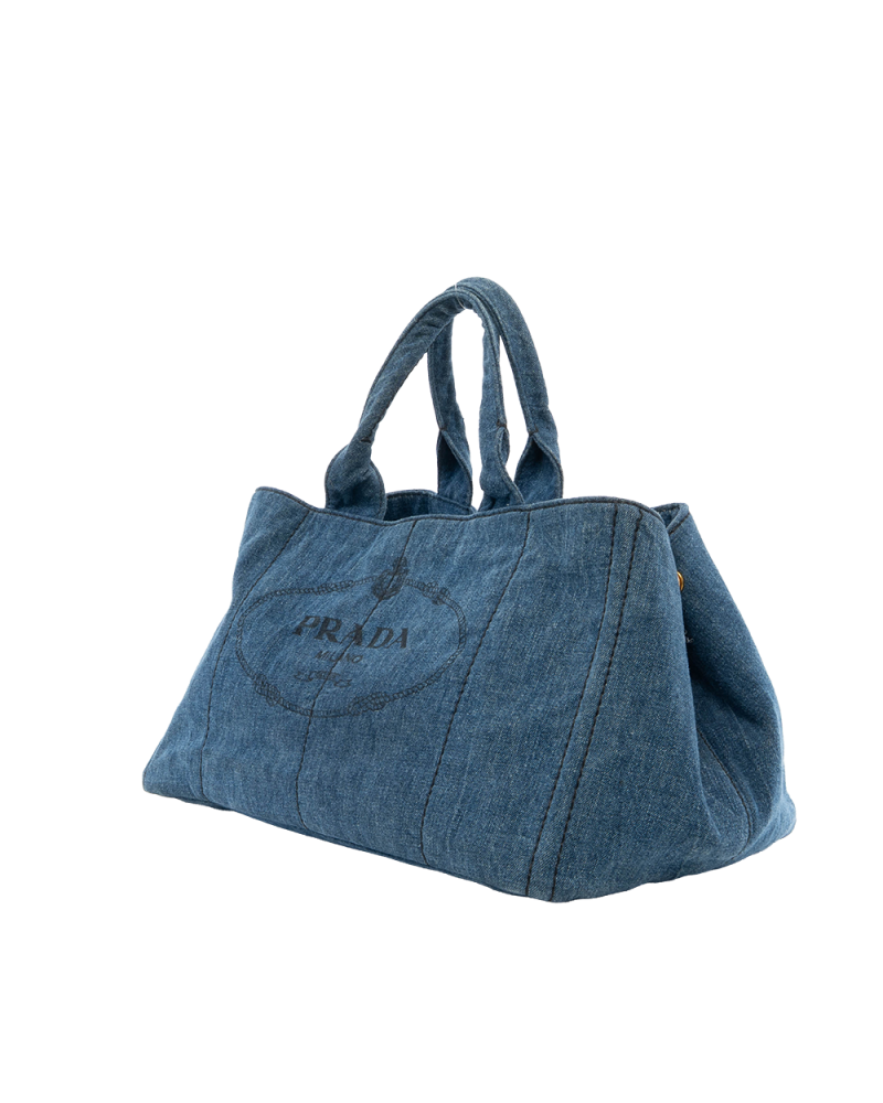 PRADA CANAPA TOTE GM BLUE DENIM GHW 7841