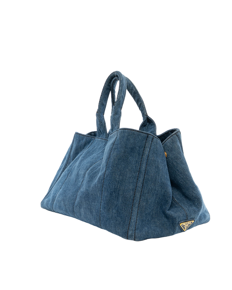 PRADA CANAPA TOTE GM BLUE DENIM GHW 7842