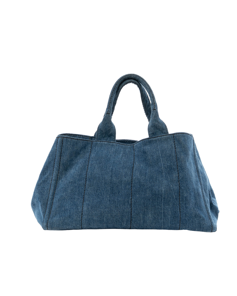 PRADA CANAPA TOTE GM BLUE DENIM GHW 7843
