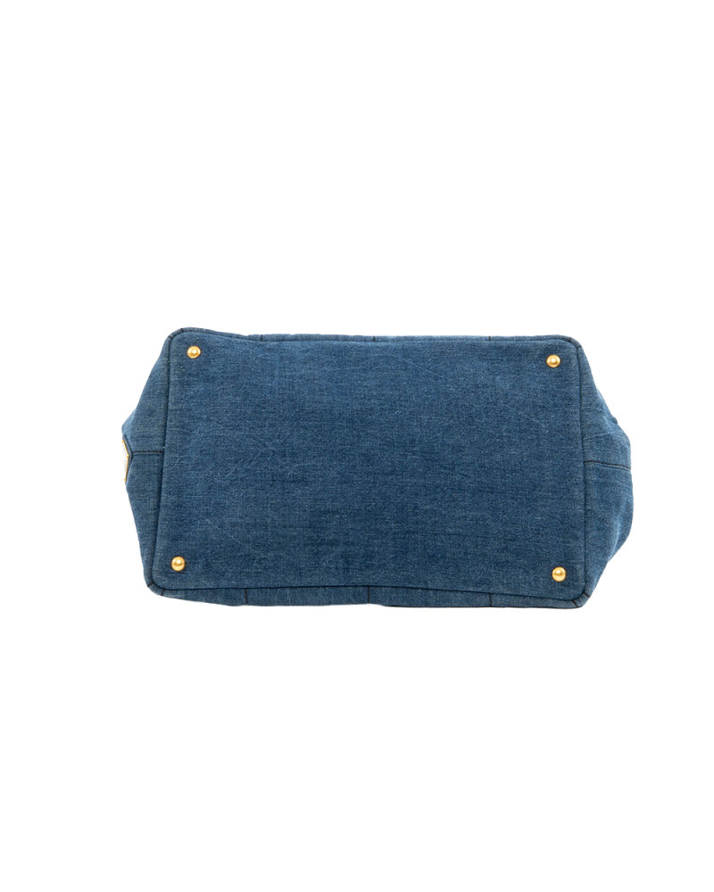 PRADA CANAPA TOTE GM BLUE DENIM GHW 7848