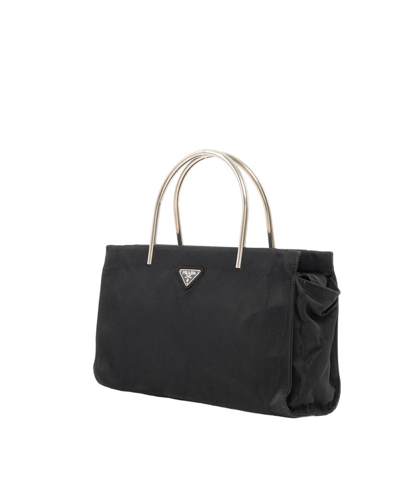 PRADA METAL HANDBAG SMALL BLACK NYLON SHW 8820