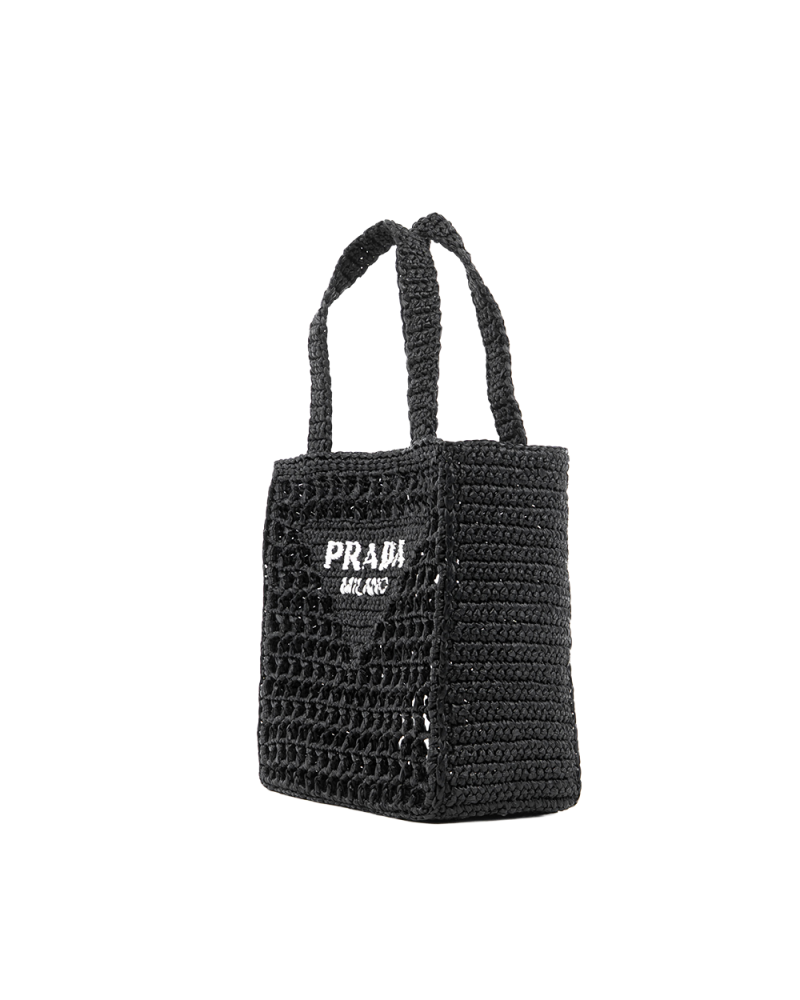PRADA RAFFIA WOVEN SHOPPING TOTE SMALL BLACK 5470