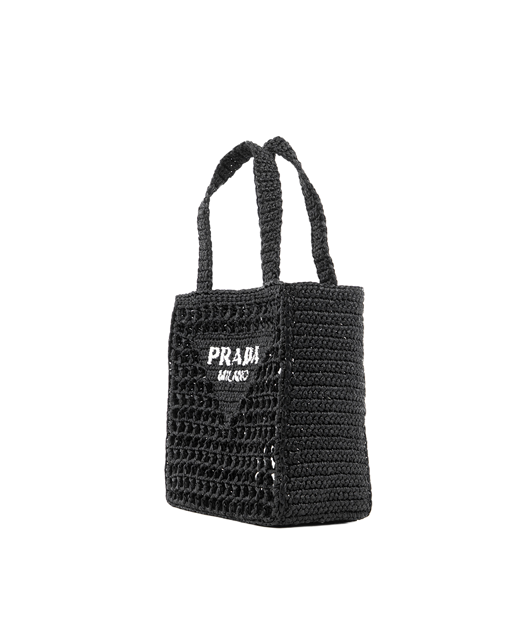 PRADA RAFFIA WOVEN SHOPPING TOTE SMALL BLACK 5470