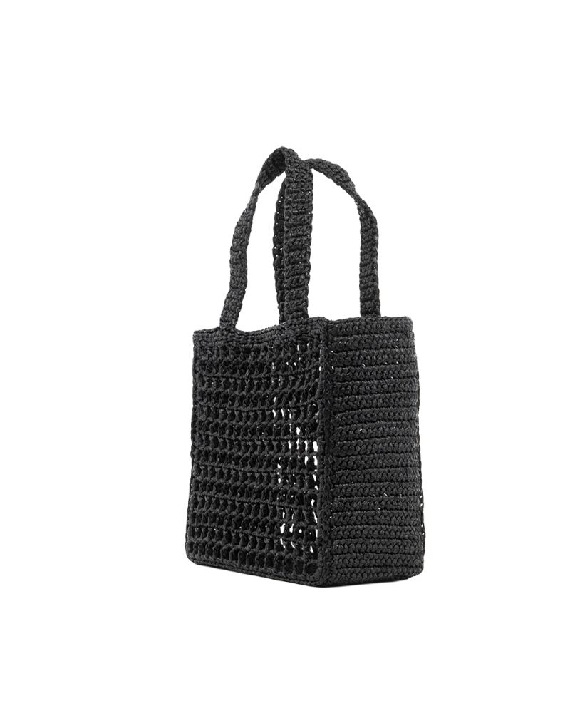 PRADA RAFFIA WOVEN SHOPPING TOTE SMALL BLACK 5471