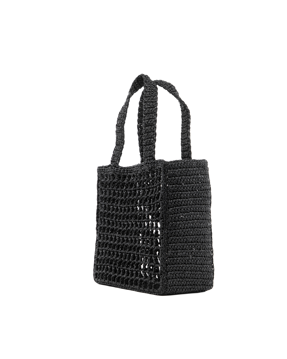PRADA RAFFIA WOVEN SHOPPING TOTE SMALL BLACK 5471