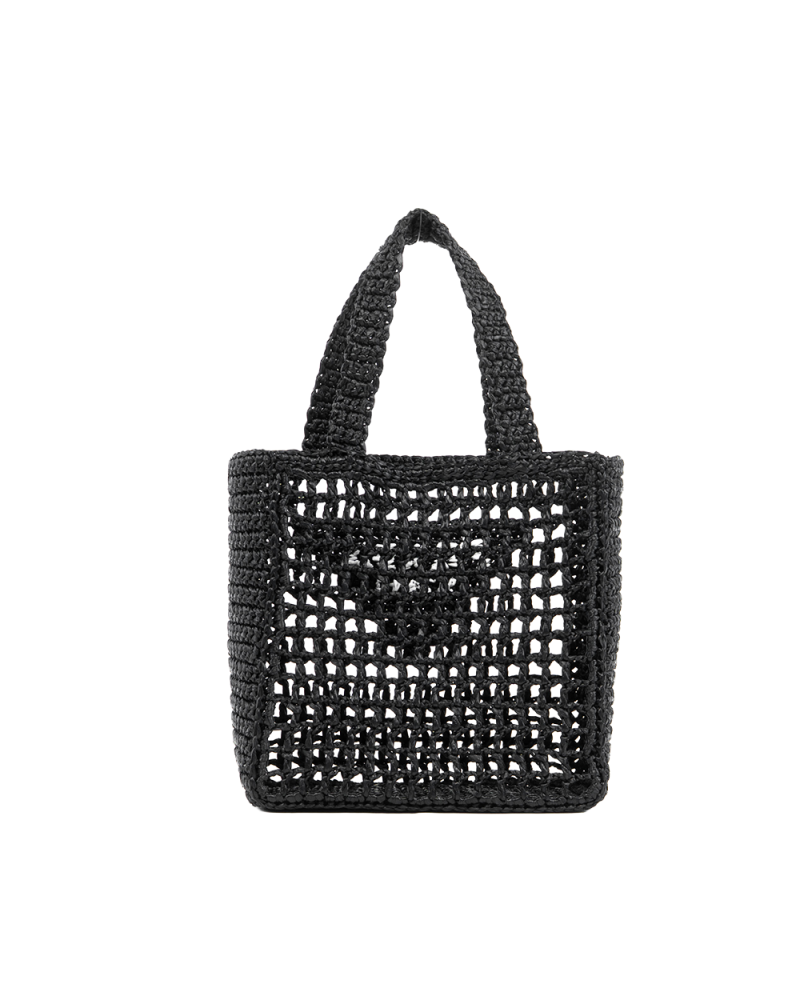 PRADA RAFFIA WOVEN SHOPPING TOTE SMALL BLACK 5472