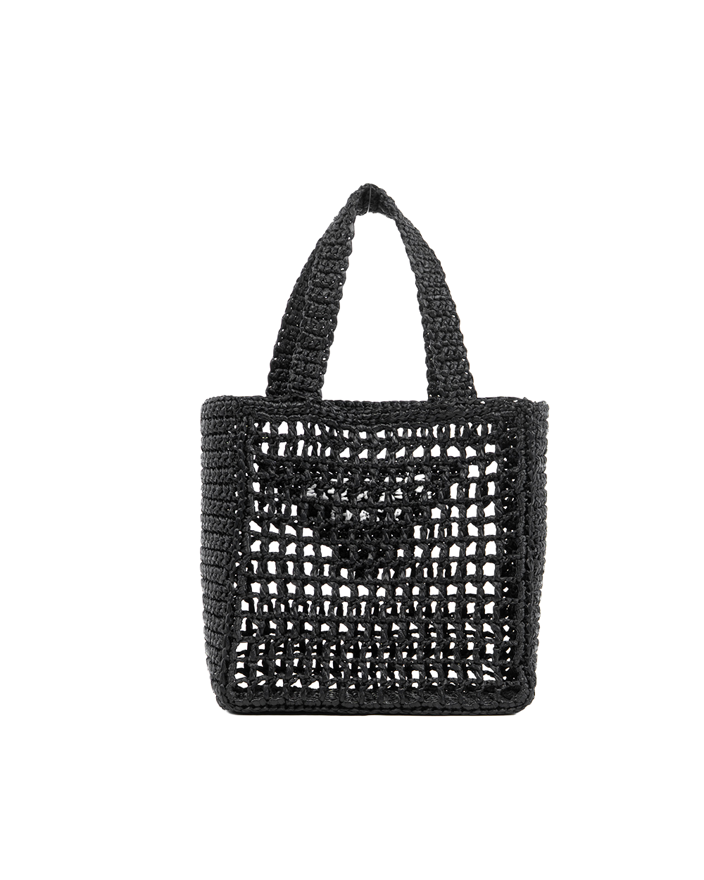 PRADA RAFFIA WOVEN SHOPPING TOTE SMALL BLACK 5472