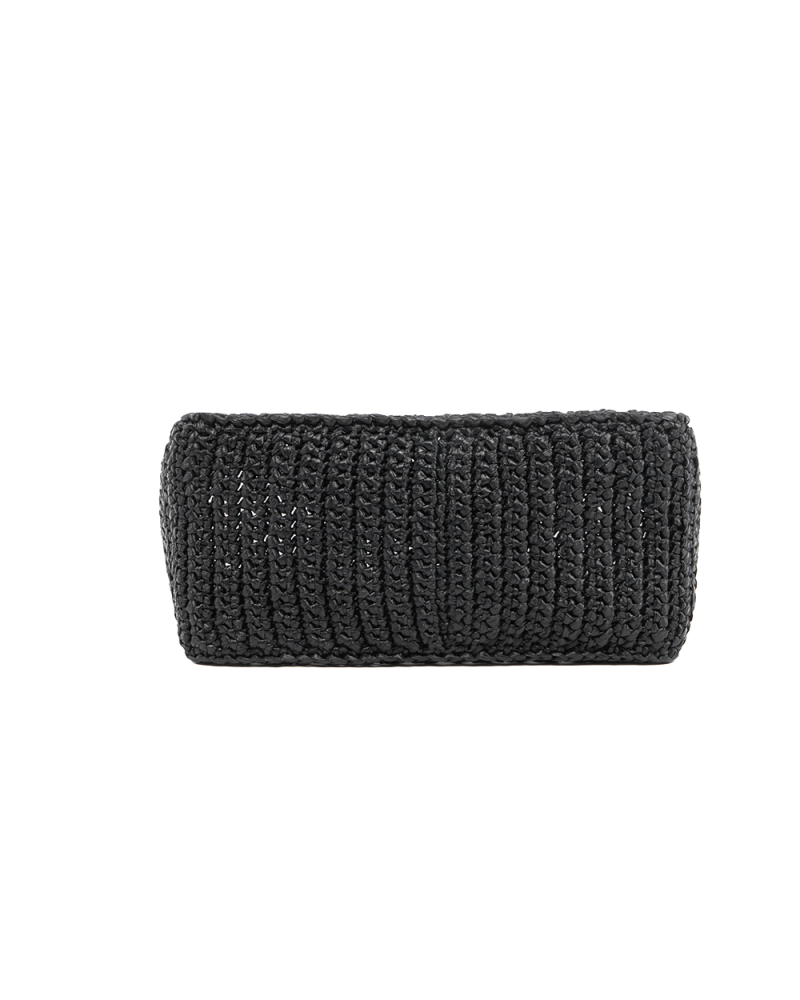 PRADA RAFFIA WOVEN SHOPPING TOTE SMALL BLACK 5477