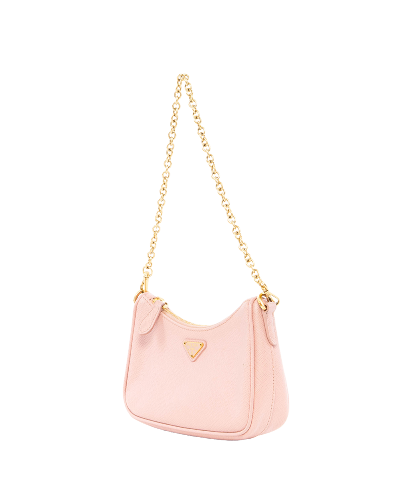 PRADA RE EDITION 2005 MINI PINK SAFFIANO GHW MICROCHIP 0194