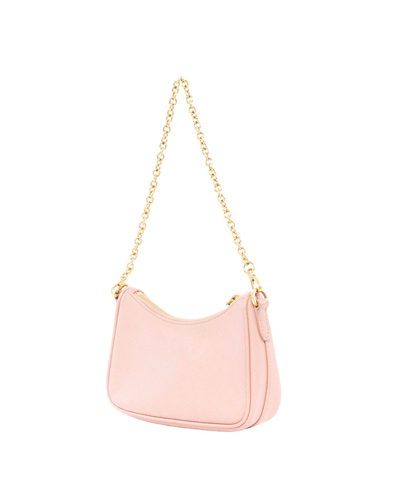 PRADA RE EDITION 2005 MINI PINK SAFFIANO GHW MICROCHIP 0195