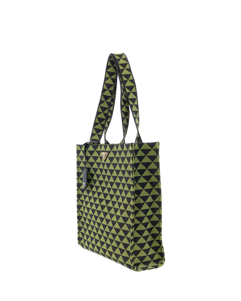 PRADA SYMBOLE TOTE LARGE GREEN BLACK CANVAS GHW 0074