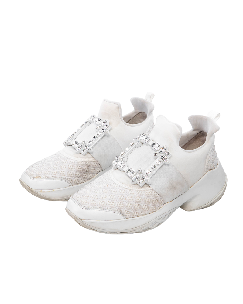 ROGER VIVIER SNEAKER CRYSTAL 36.5 WHITE NYLON 07358