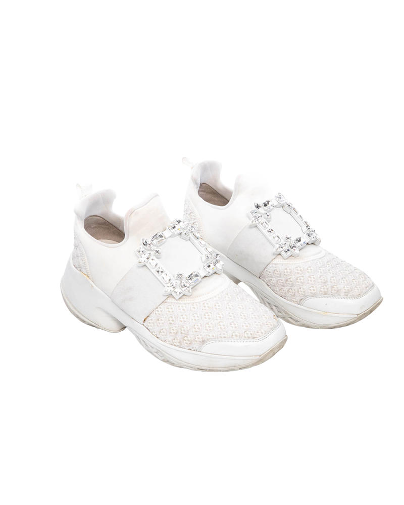 ROGER VIVIER SNEAKER CRYSTAL 36.5 WHITE NYLON 07359