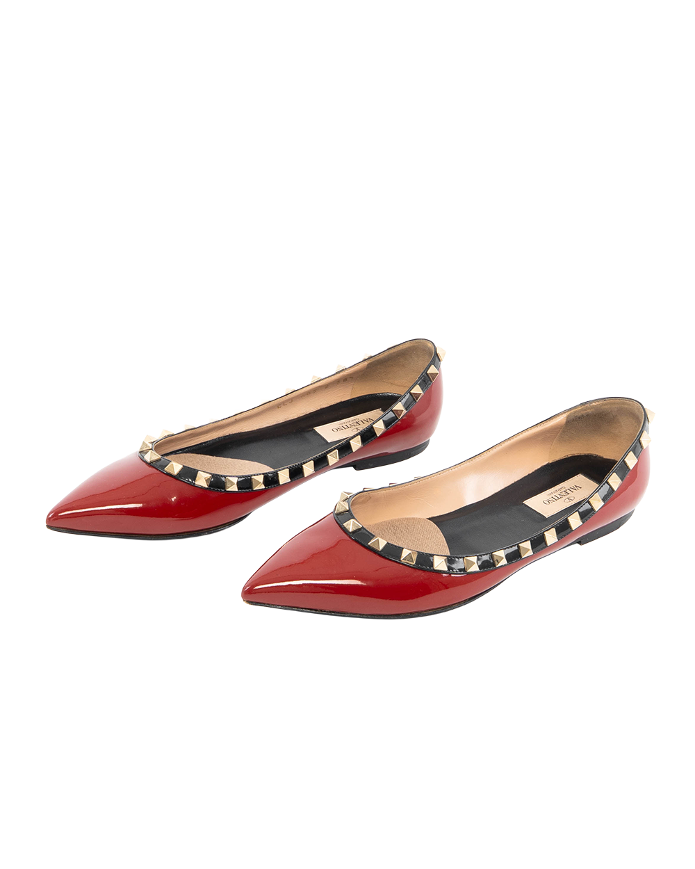 VALENTINO GARAVANI FLATS 38.5 RED BLACK VERNIS GHW 0588