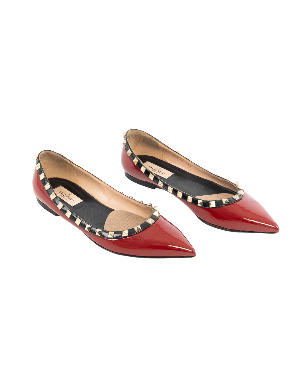 VALENTINO GARAVANI FLATS 38.5 RED BLACK VERNIS GHW 0589