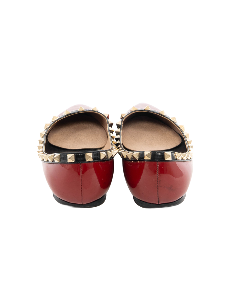 VALENTINO GARAVANI FLATS 38.5 RED BLACK VERNIS GHW 0590