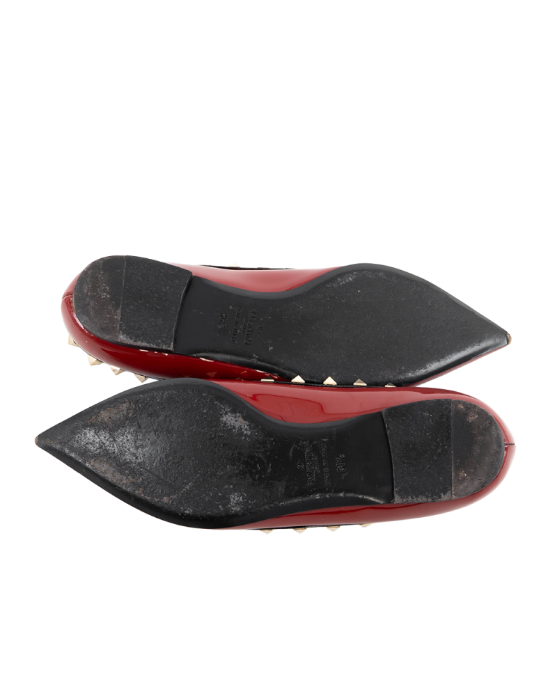 VALENTINO GARAVANI FLATS 38.5 RED BLACK VERNIS GHW 0591