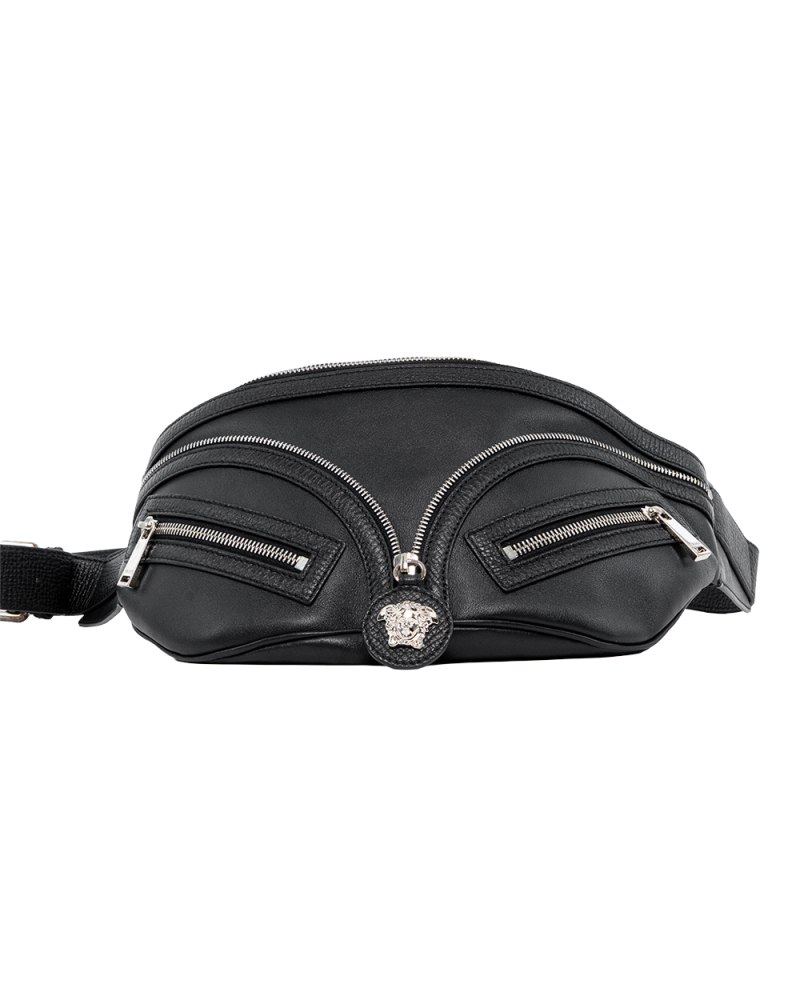 VERSACE REPEAT BELT BAG SAMLL BLACK CALF MICROCHIP 07269