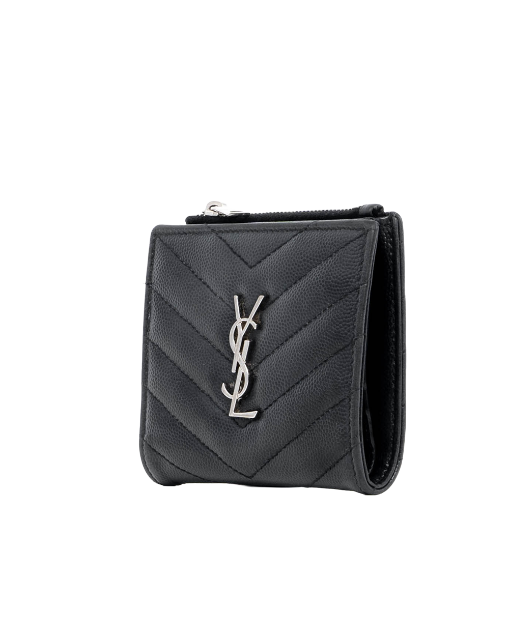 YSL BI FOLD ZIPPY SHORT BLACK CHEVRON SHW YBL517045 0918 04074