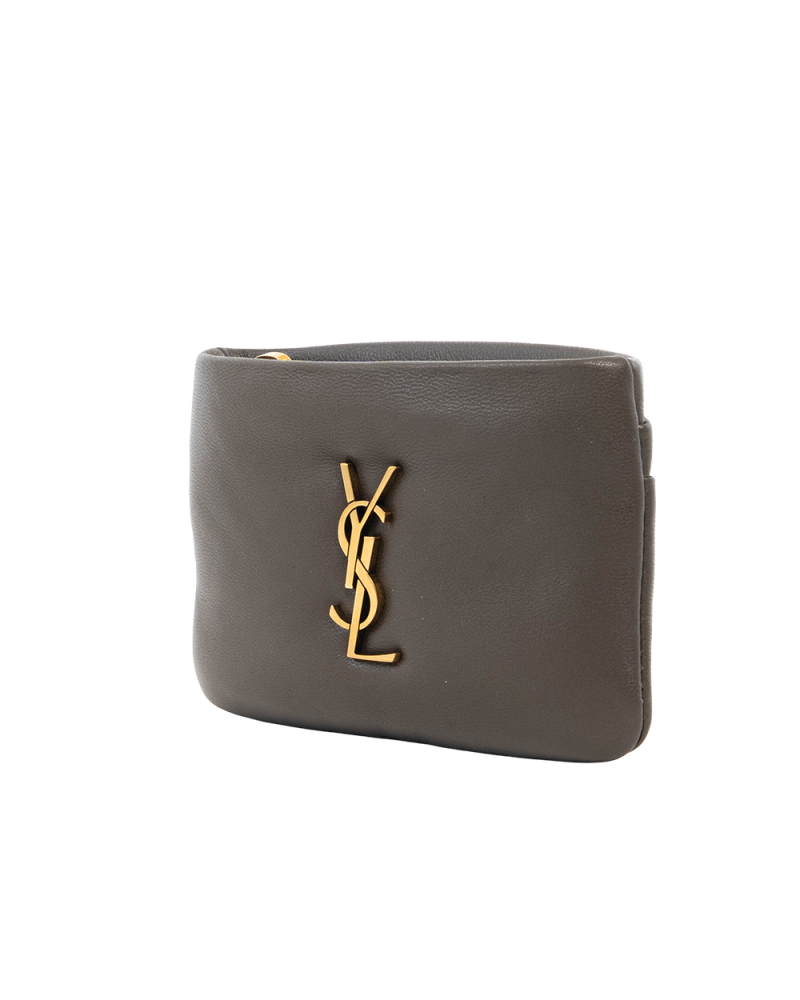YSL CALYPSO ZIPPY CARD HOLDER SHORT GREEN KAKHI LAMB GHW BRS 778773 0324 0218