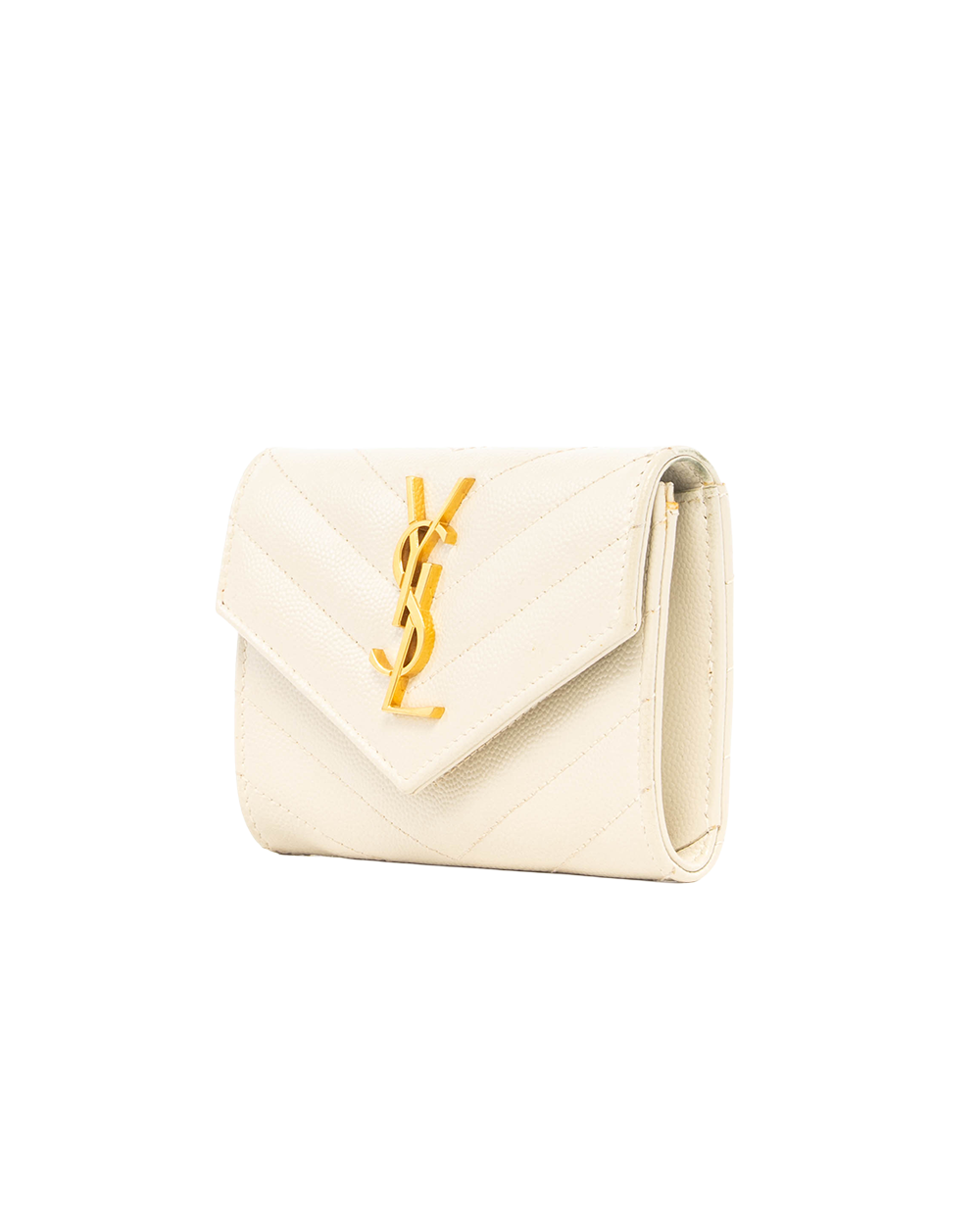 YSL CARD HOLDER SHORT BEIGE CHEVRON GHW ART414404 0222 8173