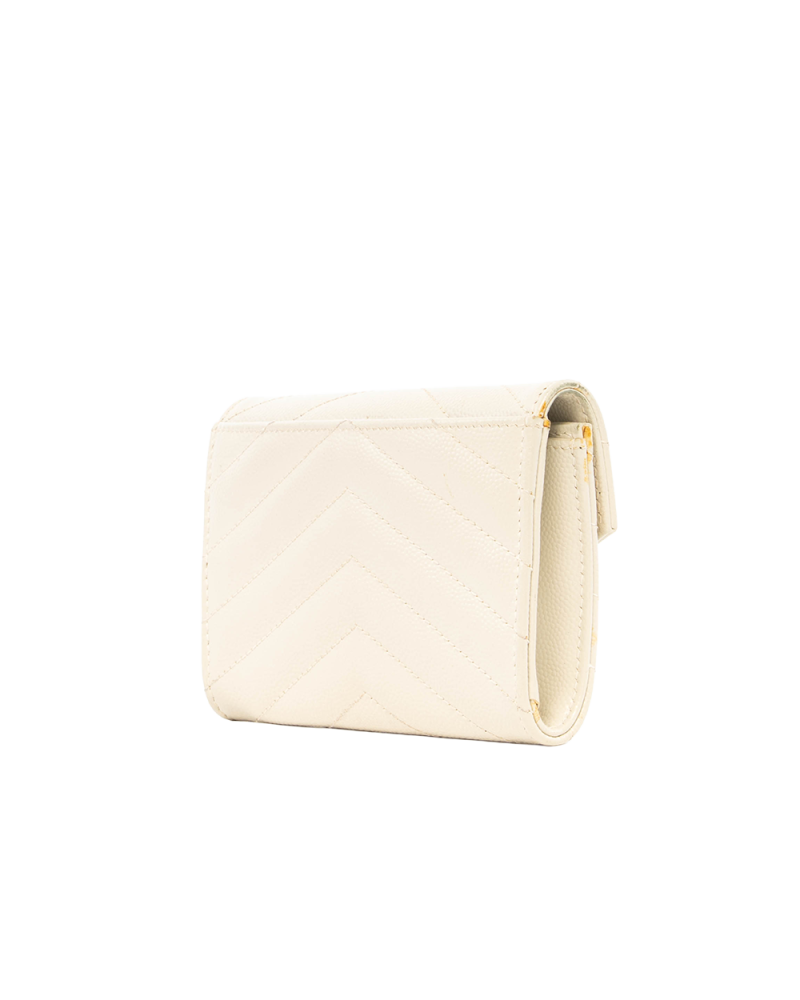 YSL CARD HOLDER SHORT BEIGE CHEVRON GHW ART414404 0222 8174