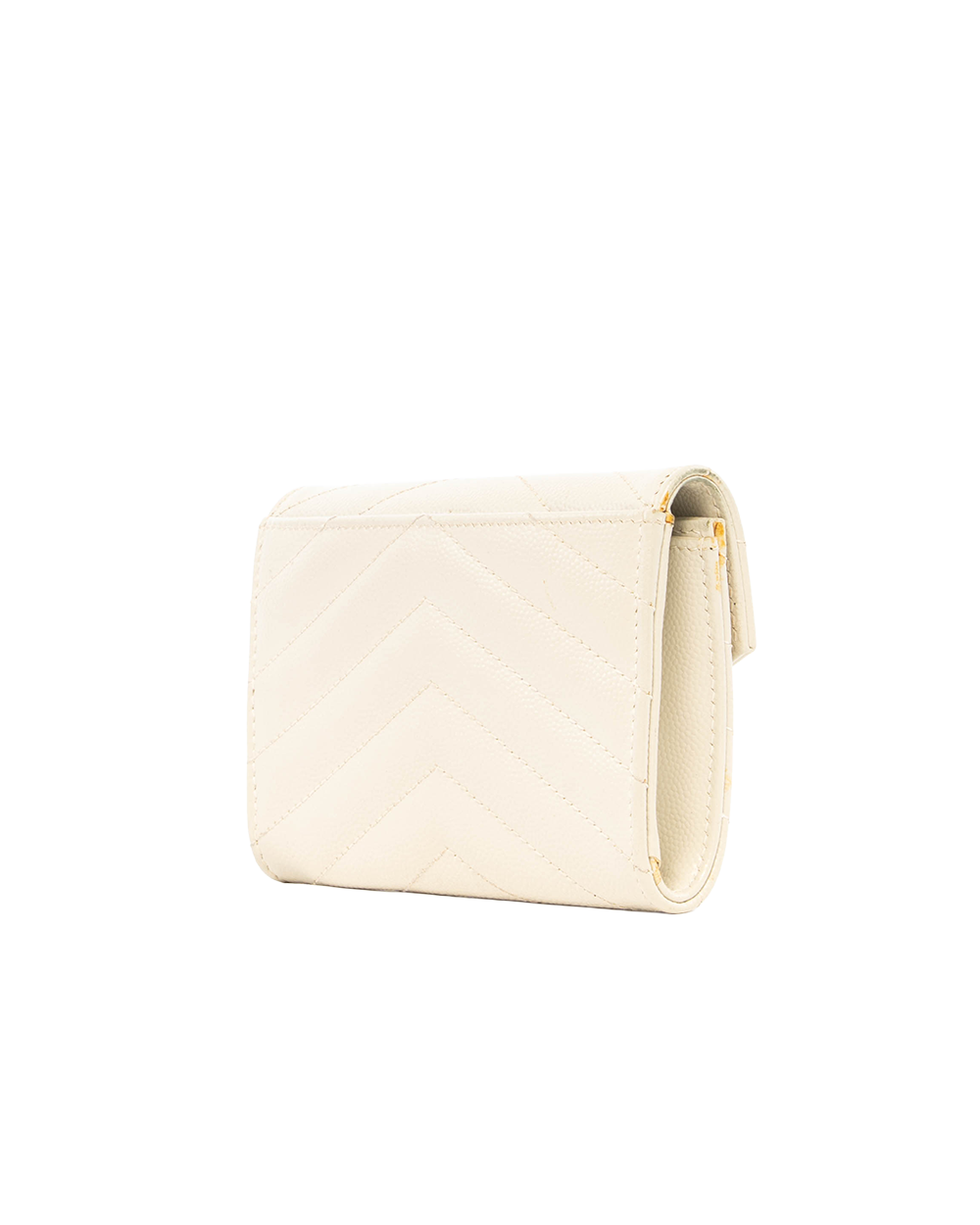 YSL CARD HOLDER SHORT BEIGE CHEVRON GHW ART414404 0222 8174