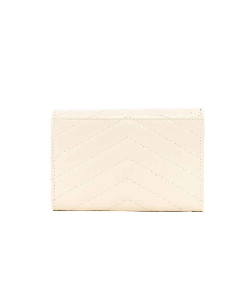 YSL CARD HOLDER SHORT BEIGE CHEVRON GHW ART414404 0222 8175