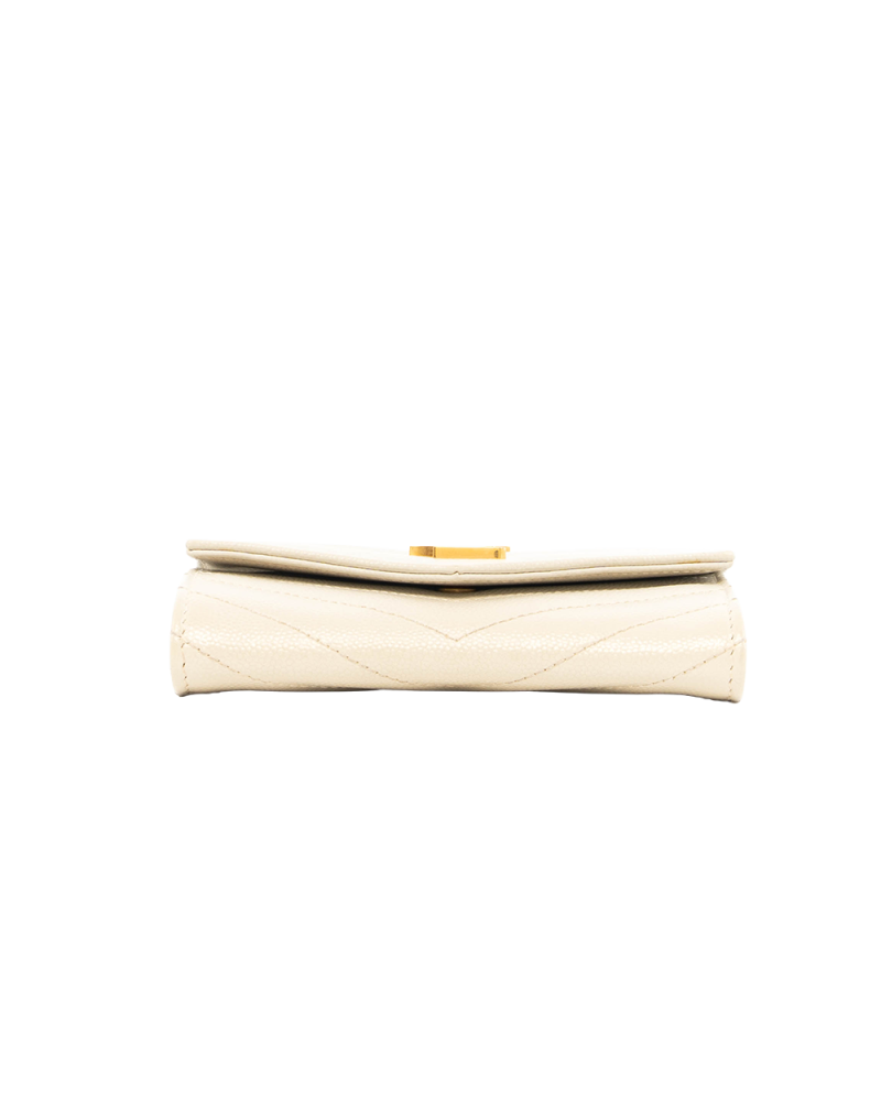 YSL CARD HOLDER SHORT BEIGE CHEVRON GHW ART414404 0222 8176
