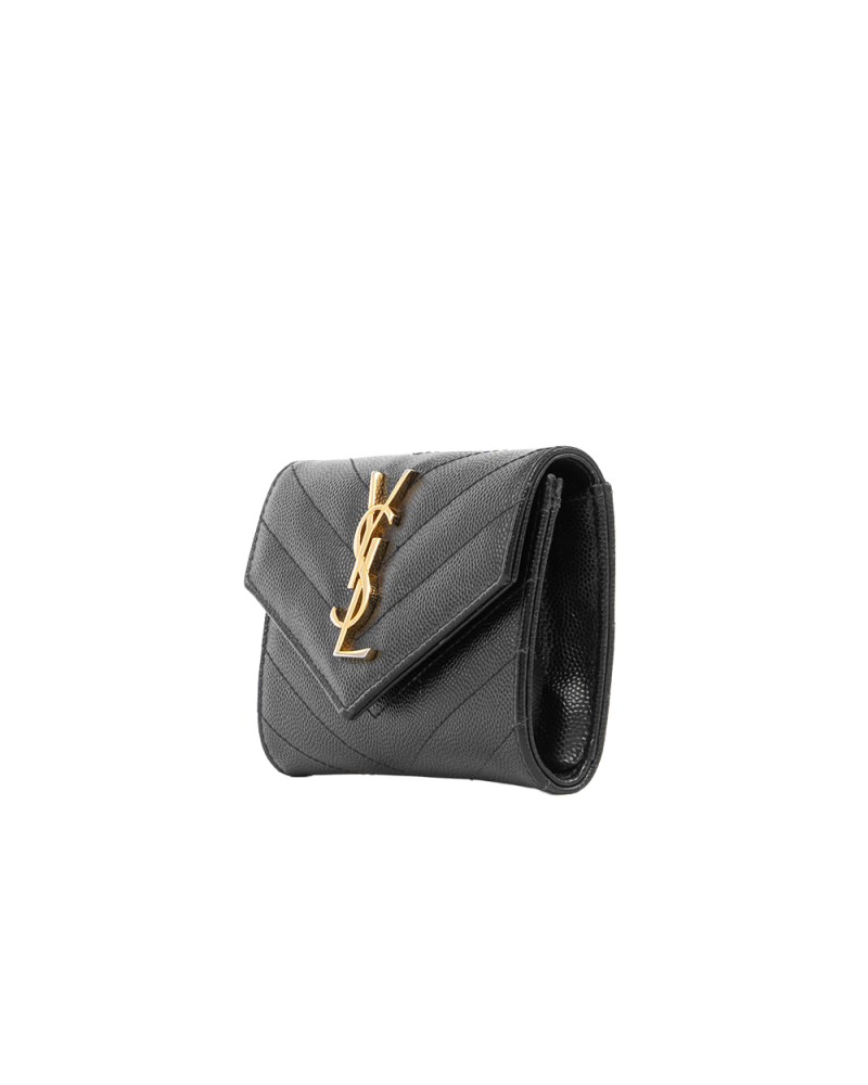 YSL CARD HOLDER SHORT BLACK CHEVRON GHW APT414404 0522 5425