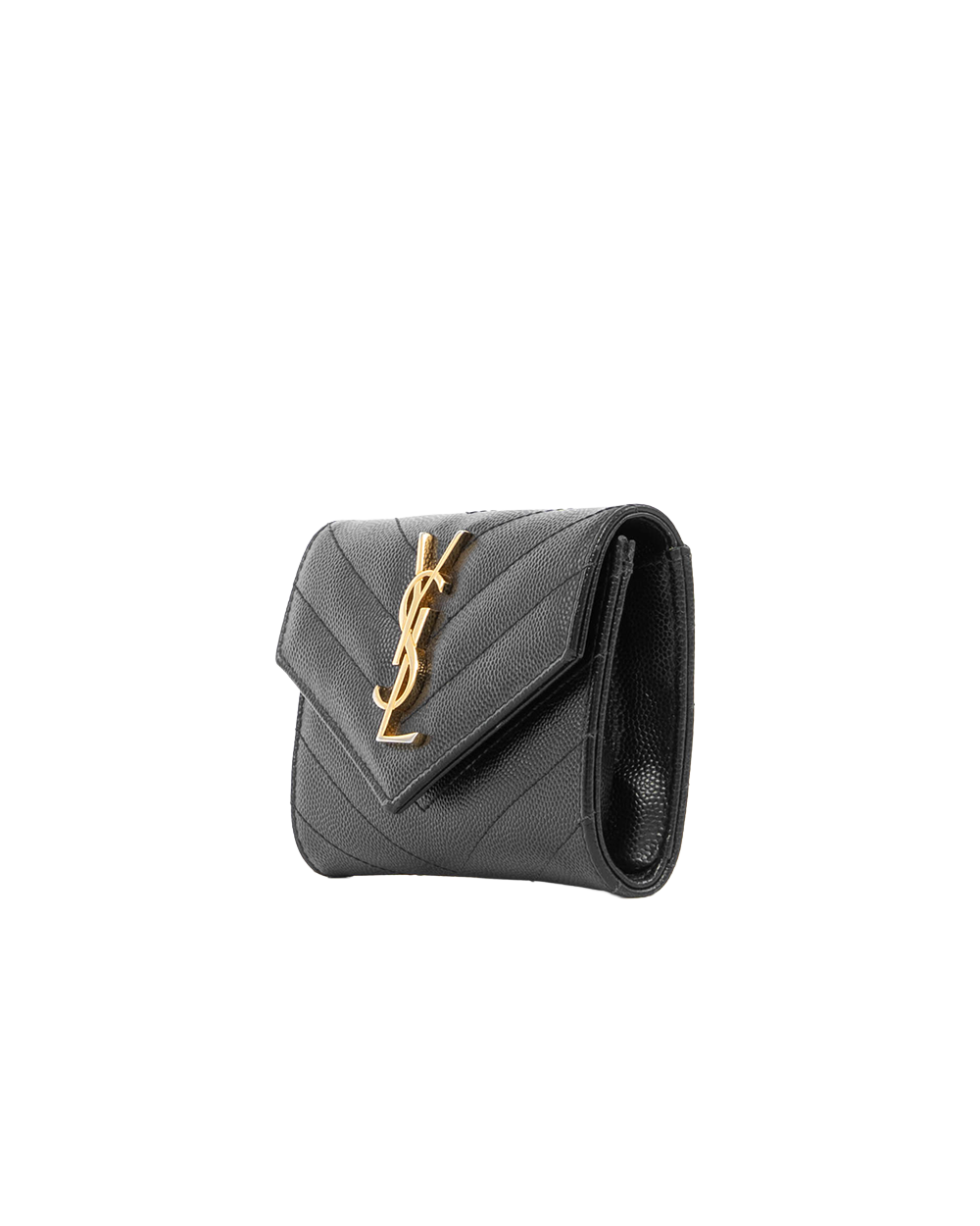 YSL CARD HOLDER SHORT BLACK CHEVRON GHW APT414404 0522 5425