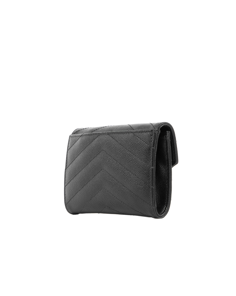 YSL CARD HOLDER SHORT BLACK CHEVRON GHW APT414404 0522 5426
