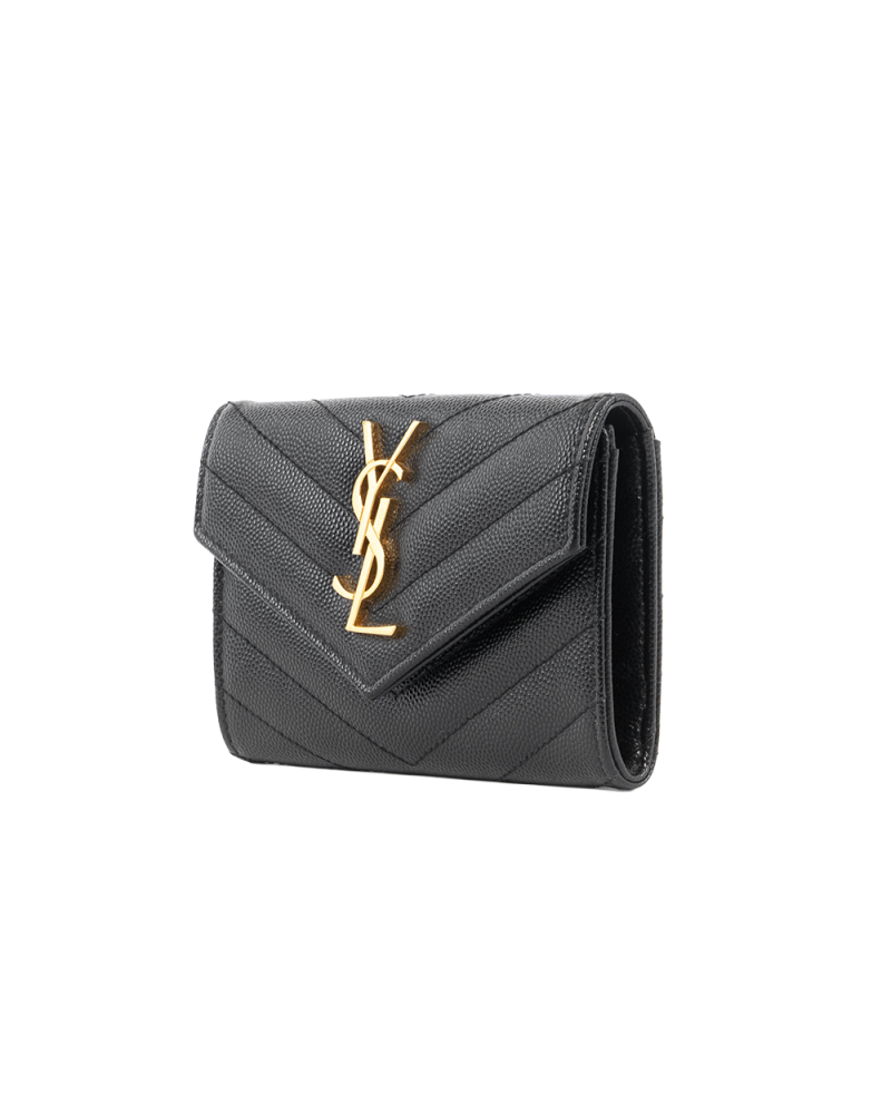 YSL CARD HOLDER SHORT BLACK CHEVRON GHW YBL 414404 0723 5584