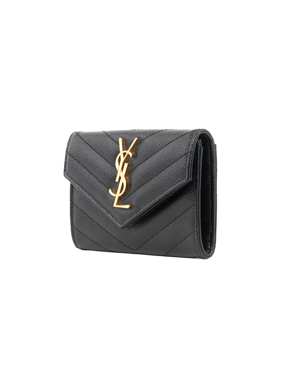 YSL CARD HOLDER SHORT BLACK CHEVRON GHW YBL 414404 0723 5584