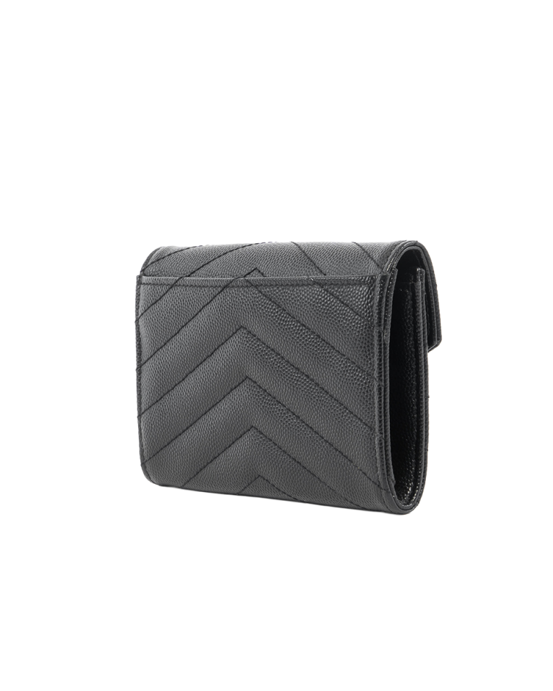 YSL CARD HOLDER SHORT BLACK CHEVRON GHW YBL 414404 0723 5585