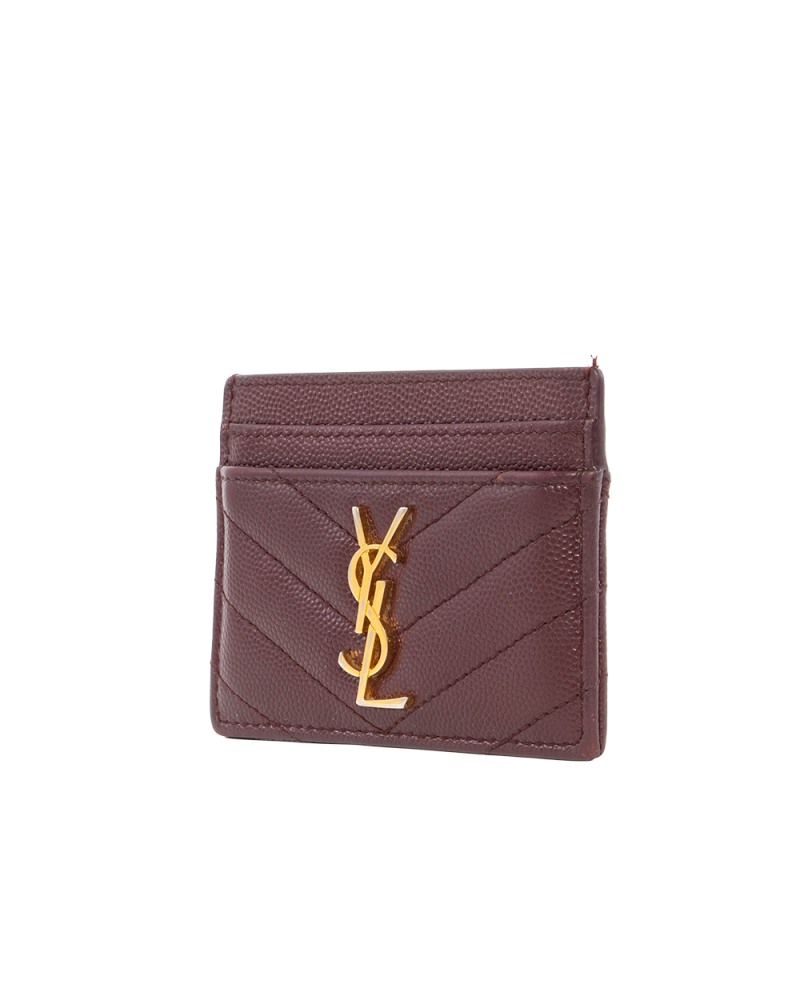 YSL CARD SLOT SHORT RED BURGANDY CHEVRON GHW ALM423291 1213 5122