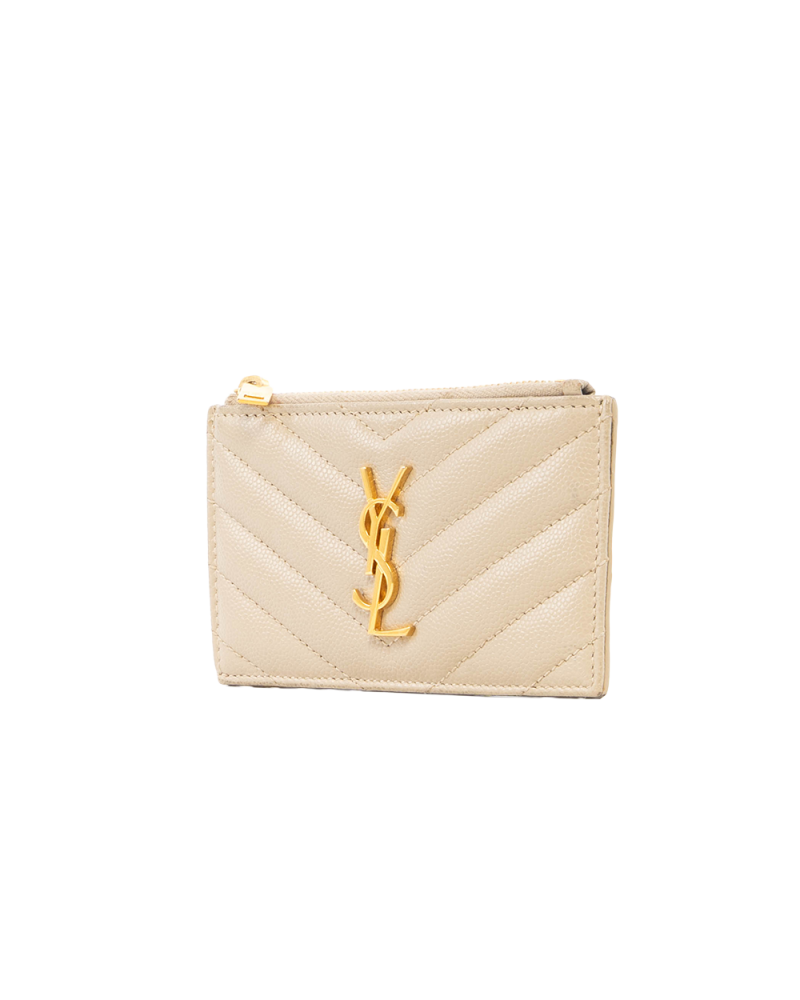 YSL CARD WITH ZIPPY SHORT BEIGE CHEVRON GHW BND607915 0520 0186
