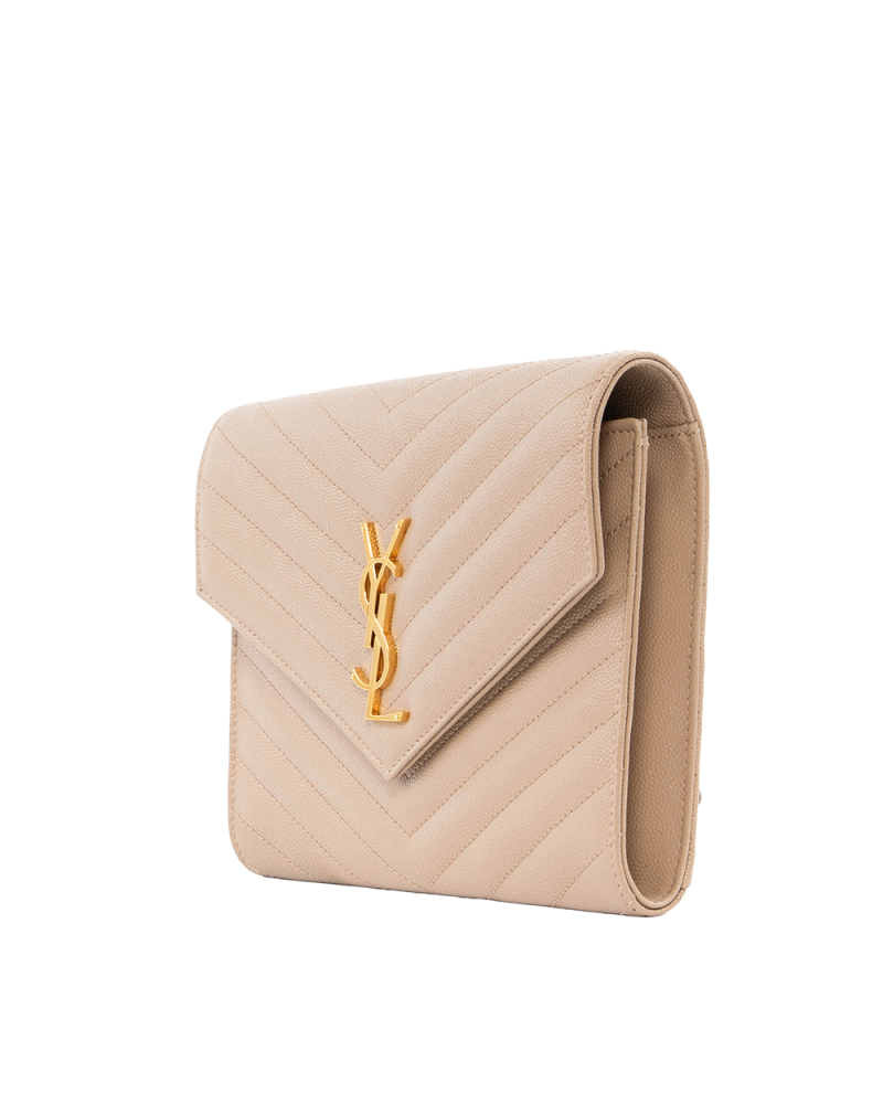 YSL CLUTCH BEIGE CHEVRON GHW ALM 617662 0120 7060