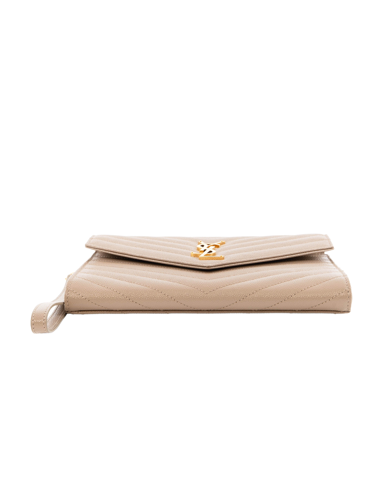 YSL CLUTCH BEIGE CHEVRON GHW ALM 617662 0120 7063