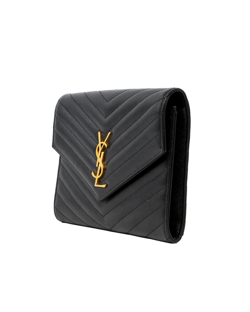 YSL CLUTCH BLACK CHEVRON GHW ALM67662 0622 0087