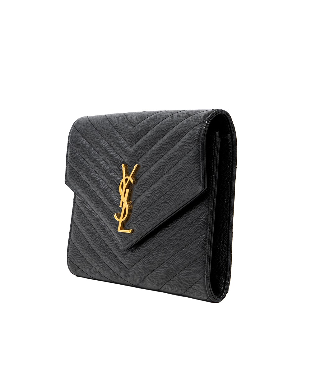 YSL CLUTCH BLACK CHEVRON GHW ALM67662 0622 0087
