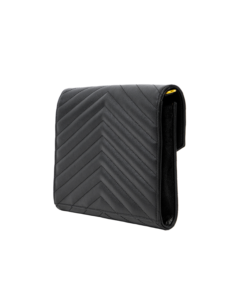 YSL CLUTCH BLACK CHEVRON GHW ALM67662 0622 0088