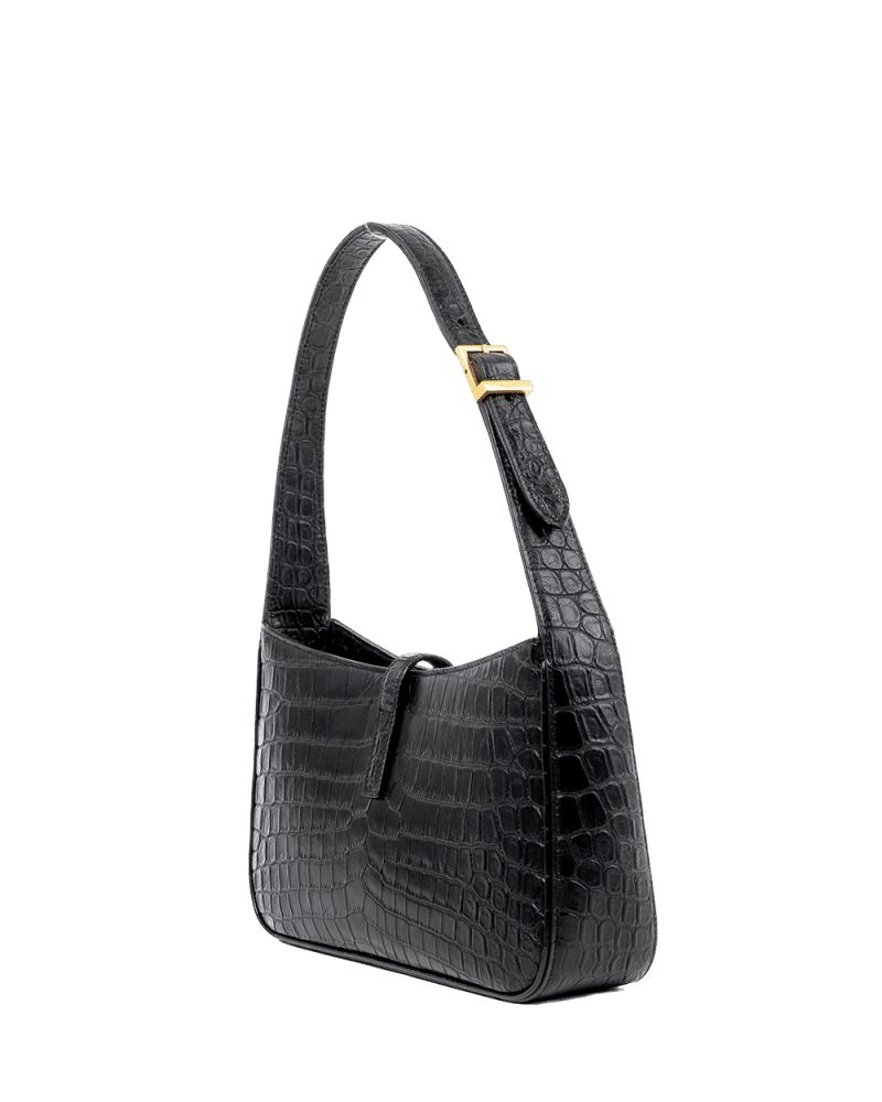 YSL HOBO 9.5 BLACK CROC EMBOSSED GHW 03544