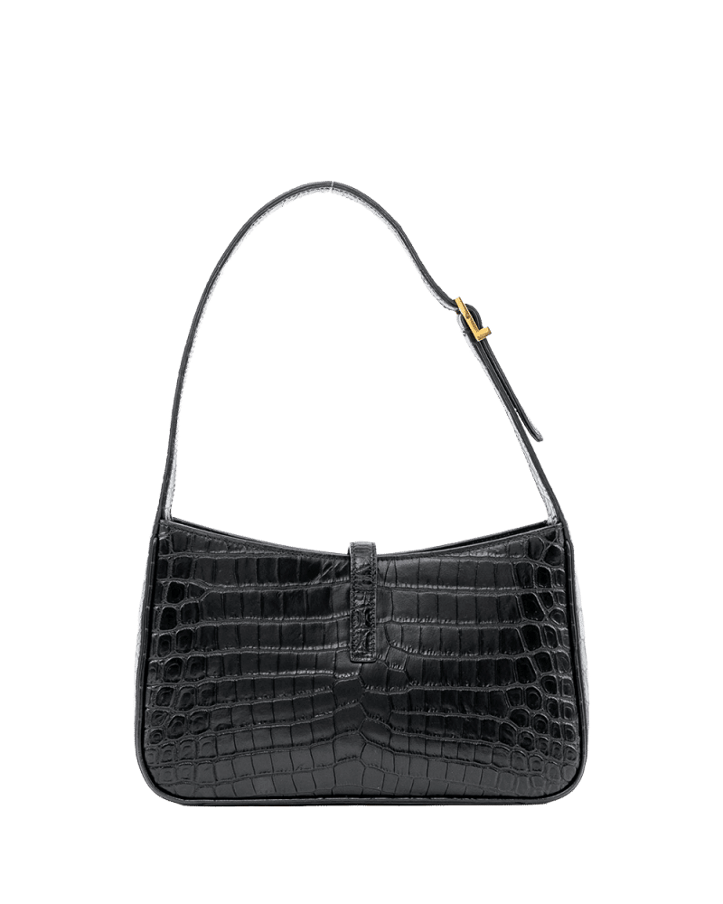YSL HOBO 9.5 BLACK CROC EMBOSSED GHW 03545