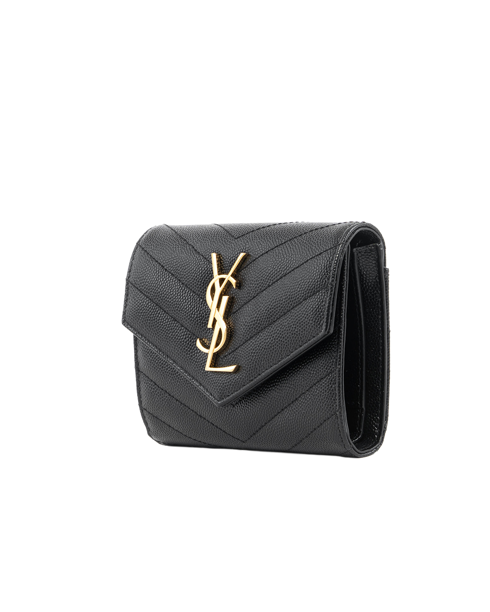 YSL TRI FOLD WALLET SHORT BLACK CHEVRON GHW 5572